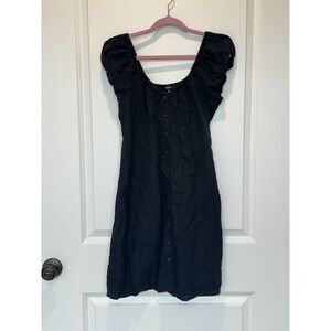 Madewell Margie Mini Dress Button Front Black Linen Blend Size 8